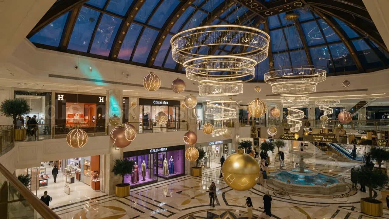 Alışveriş merkezi atrium ve dış cephe yeni yıl ışıklandırma uygulaması #04