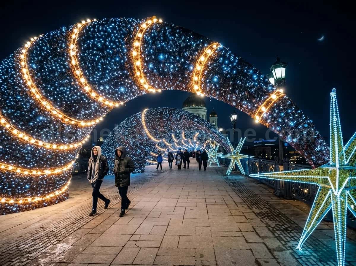 Cafe terası üst gergi sistemi: 12 tüplük 50 cm meteor LED askı seti akşam saati aktif animasyon