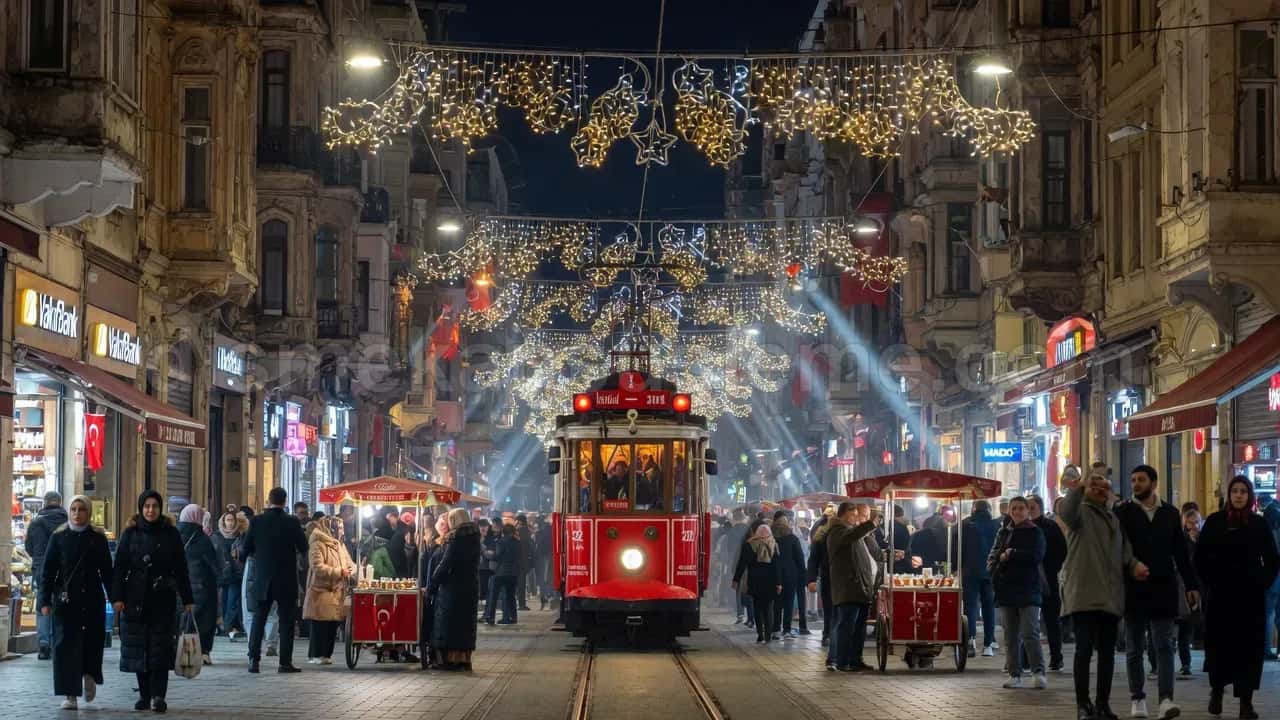 Kafe teras alanı yılbaşı LED dekorasyon ve ağaç ışıklandırma #07