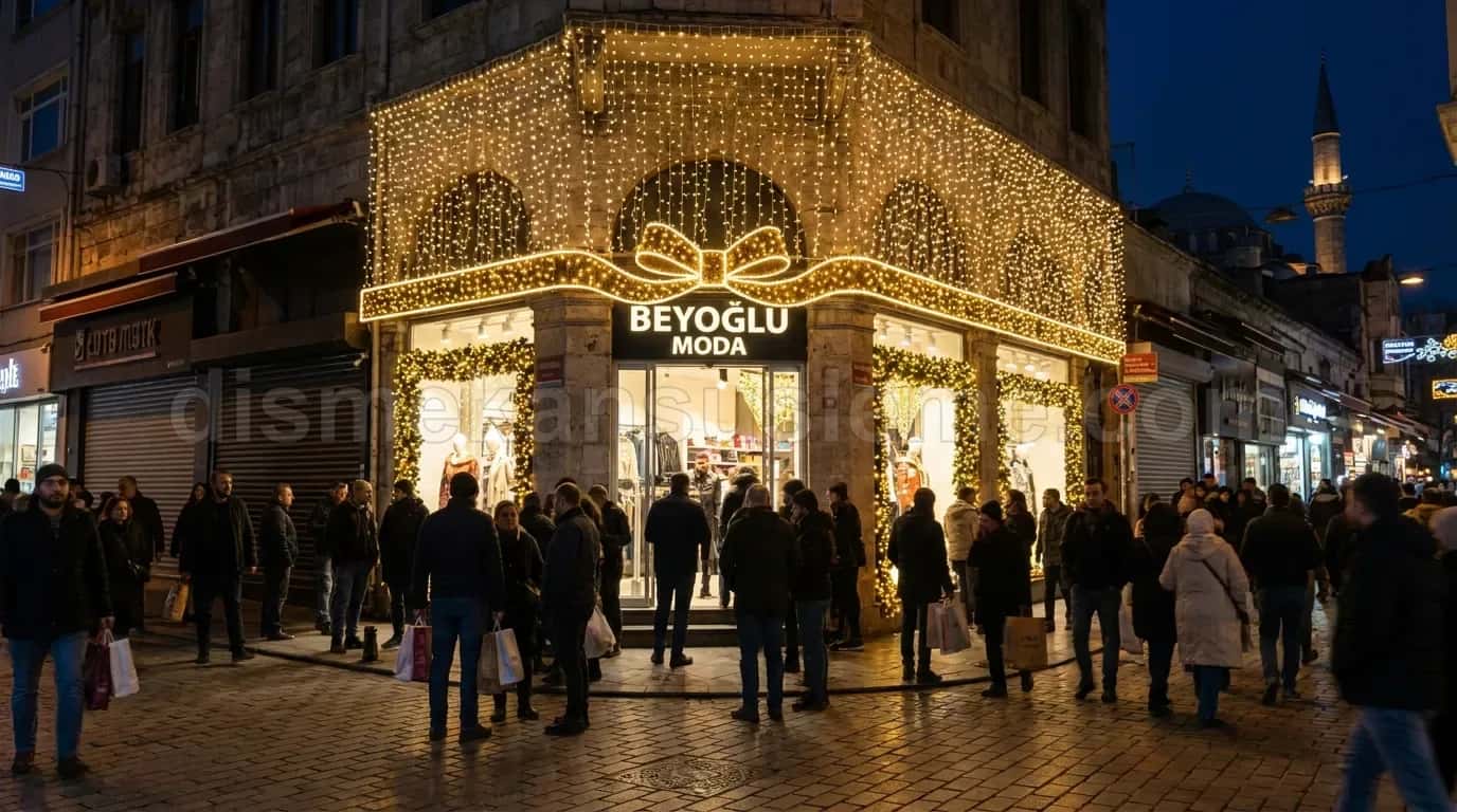 Eczane vitrini sıcak beyaz çerçeve uygulaması: yeşil haçla uyumlu kontrast