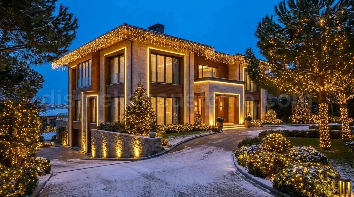 Balıkesir villa bahçesi yılbaşı çam ağacı ışıklandırma #220