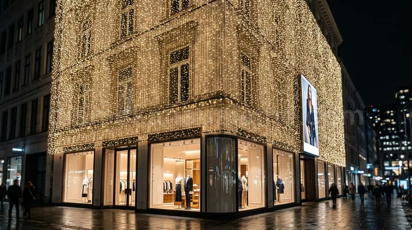 Otel girişi yılbaşı ışık süsleme ve kapı üstü LED perde uygulaması #06