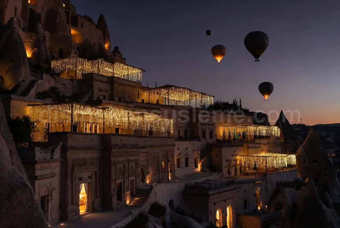 Şehir oteli cephesi - gece, dikey perde LED