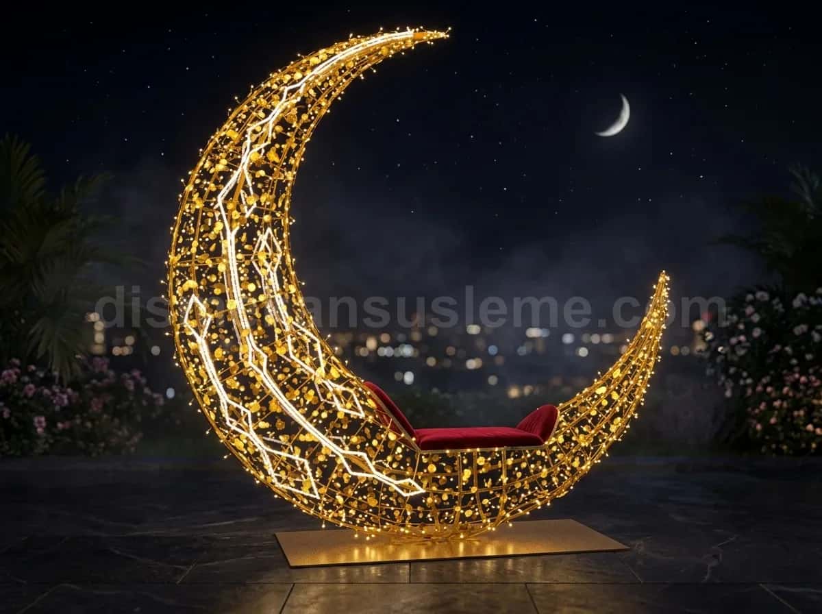 İki minare arası ramazan mahyası yazı montajı gece görünümü #05