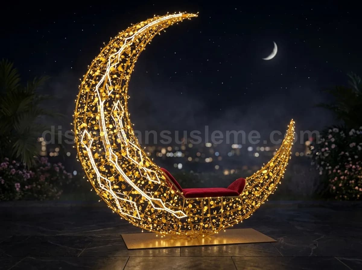 İki minare arası ramazan mahyası yazı montajı gece görünümü #05