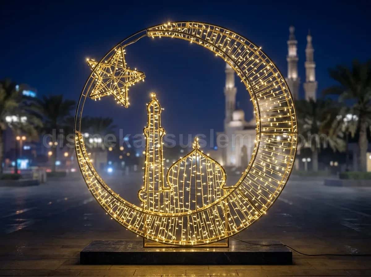 İki minare arası ramazan mahyası yazı montajı gece görünümü #08