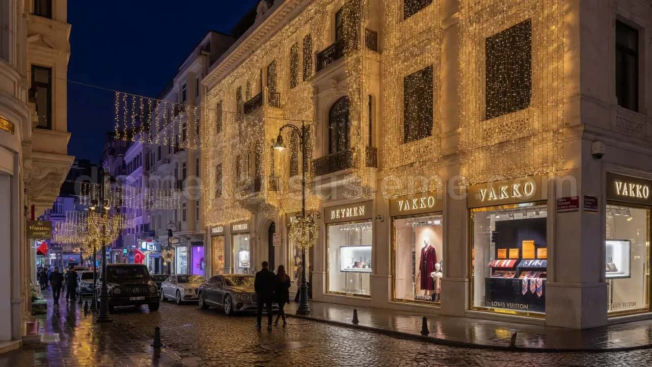 Site içi yürüyüş aksı ağaç LED sarımı ve yılbaşı süslemesi #09