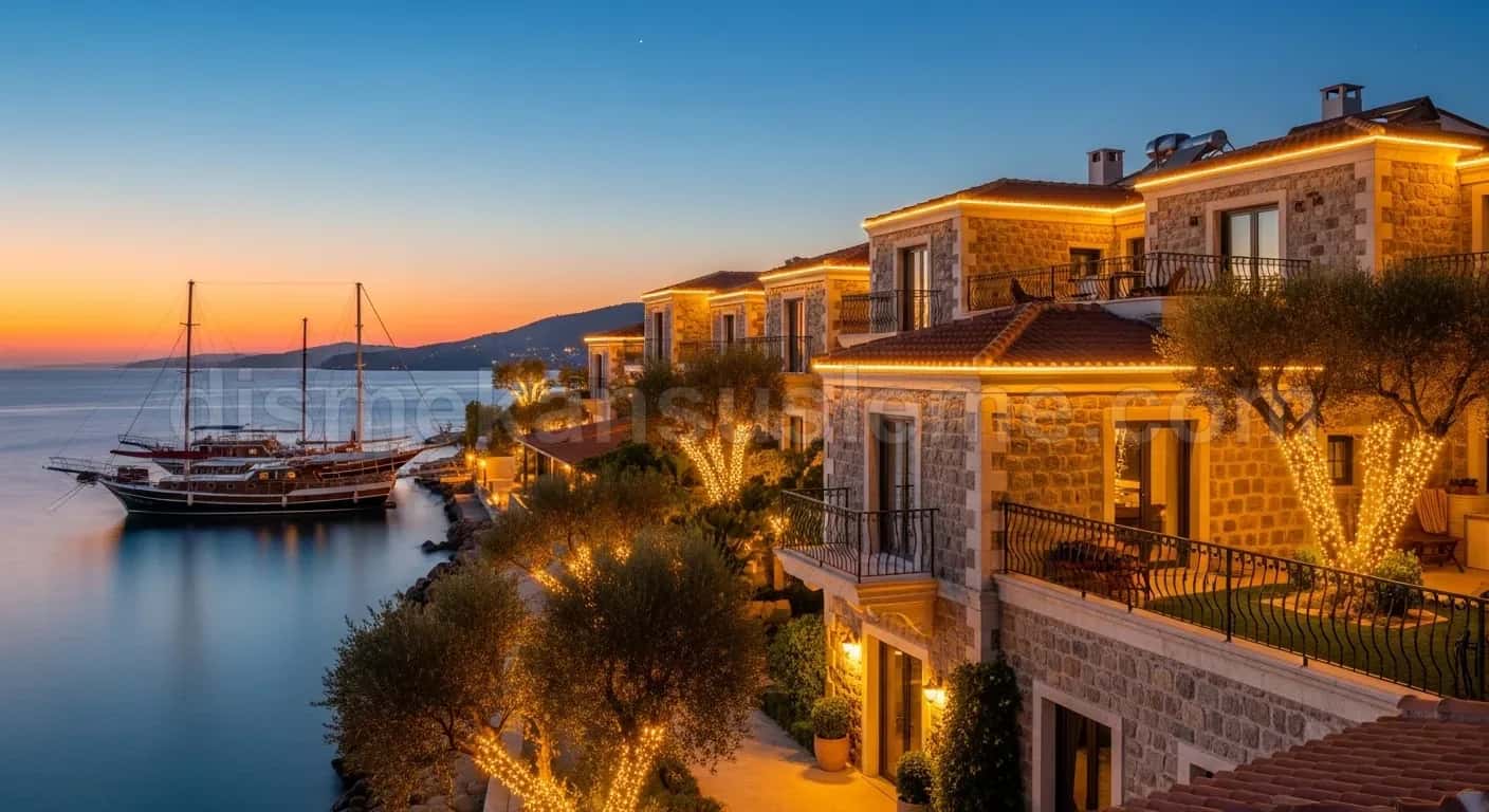 Lüks villa bahçesi yılbaşı çam ağacı ve cephe LED ışıklandırma projesi #01