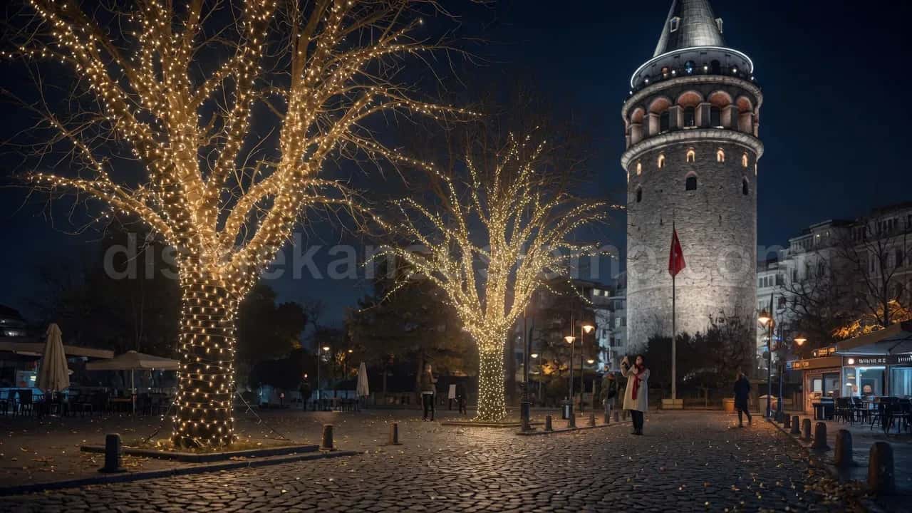 Fotoğraf noktası olarak tasarlanmış dev LED yılbaşı figürü gece görünümü #04